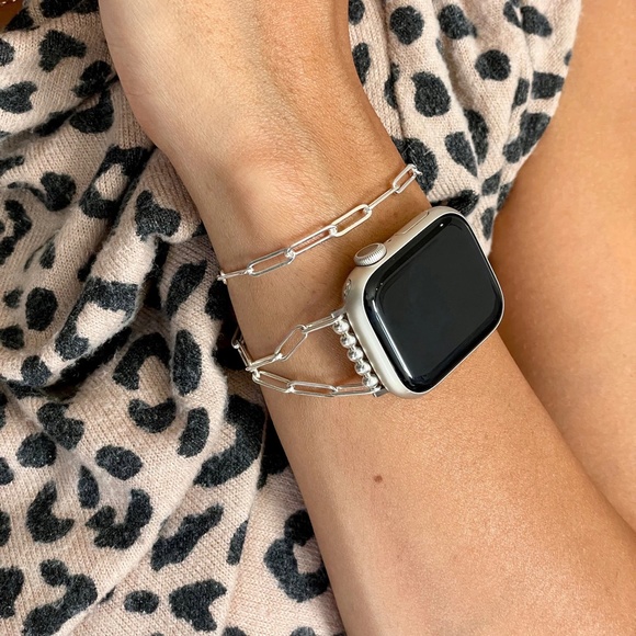 925 Sterling Silver Double Wrap Paperclip Chain Apple Watch Women Bracelet - Picture 6 of 8